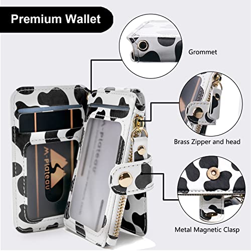 Image of M-Plateau RFID Blocking Keychain Wallet With Leather Wrist Strap | Keychain Wristlet, Womens Card Holder with Zipper Coin Pocket and ID Window (Cow Print)