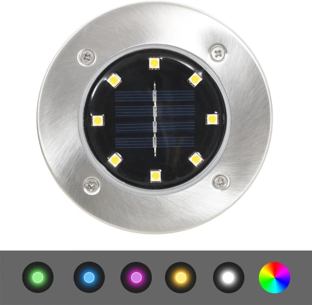 vidaXL Solar Ground Lights - Set of 8 LED Lights in RGB - Waterproof Exterior Lights for Gardens, Patios, Paths, and Balconies -Energy Efficient Solar Powered Outdoor Floor Lamps