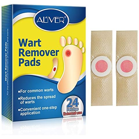 Wart Removal Pad, Wart Remover Plasters 24 Pcs/Box, Professional Removes Common and Plantar Warts for Hands Feet Corn with Hole, Callus, Stops Wart Regrowth Cover