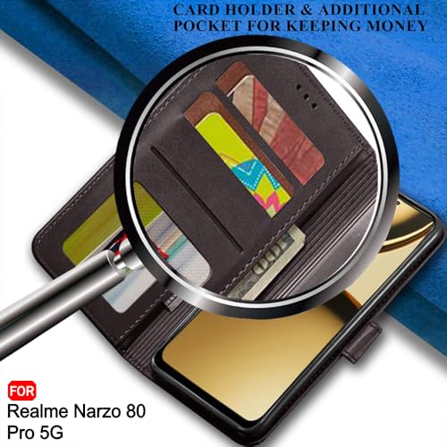 Image of TheGiftKart Flip Back Cover Case for Realme Narzo 80 Pro 5G | Dual-Color Leather Finish | Inbuilt Stand & Pockets | Wallet Style Flip Back Cover for Realme Narzo 80 Pro (Faux Leather, Coffee & Brown)