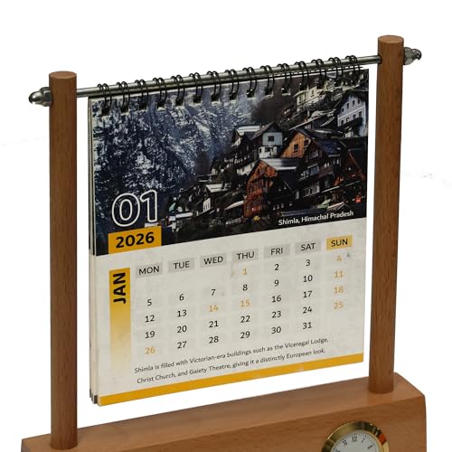 Image of Deskart Personalized Desktop Calendar | Wooden Customized Lifetime Infinity Calendar with Clock and Personal Name Marking | Foldable for Home Decor, Office Desk and Study Table (Octo Personalized)