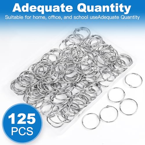 Image of 125 Pack Loose Leaf Binder Rings, 1 inch Small Binder Rings, Index Card Rings, Metal Nickel Plated Book Rings for School, Home, Office - Silver