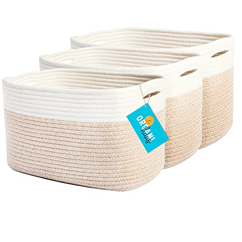 Image of OrganiHaus Toy Storage Bins 3-Pack | Cotton Rope Basket for Storage | Woven Baskets for Storage | Decorative Baskets for Storage | Cotton Rope Storage Baskets | Towel Basket for Bathroom - Light Honey