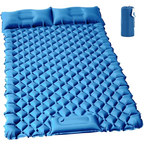 YEEKORO Colchoneta de dormir doble para camping, colchoneta inflable ultraligera para 2 personas con almohada y bomba de pie integrada, colchón portátil de camping para tienda de campaña, mochilero
