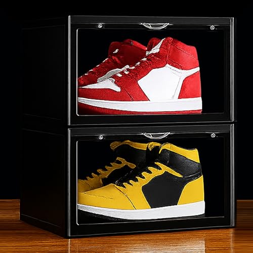Image of Story@Home Stackable Sneaker Box Transparent - Pack of 2 | Black Shoe Storage Box for Sneakers Fits Upto Size 13 | Dustproof Sneaker Display Case Organizer | DIY Space-Saving Shoe Organizer