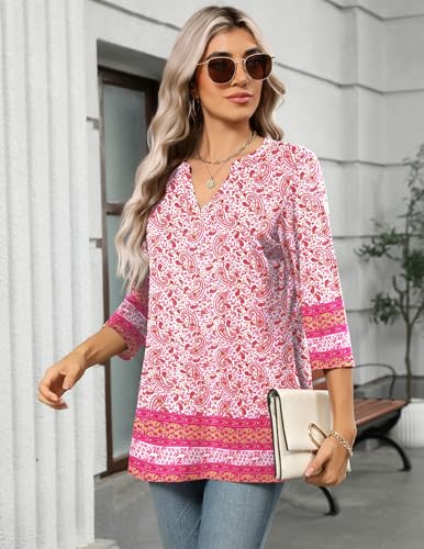 Image of Zeagoo Womens 3 /4 Length Sleeve Tops V Neck Tunic Dressy Casual Blouse