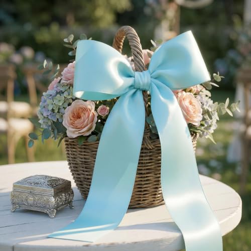 Image of Lt.Blue Satin Ribbon 3 inch X 15 Yards Polyester Ribbon for Gift Wrapping Very Suitable for Weddings Party Hair Bow Invitation Decorations and More