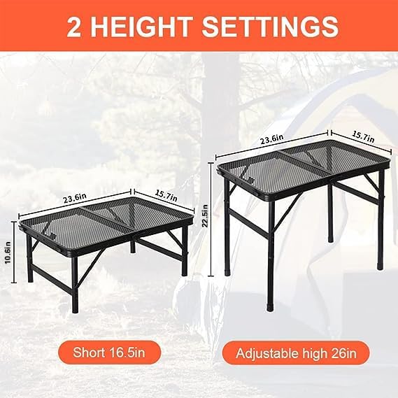 Miniatura 6 de Mesa de campamento, mesa plegable con escritorio de malla, mesa plegable de altura ajustable para picnic, campamento, barbacoa (23.6 pulgadas de