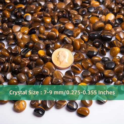Image of Polished Tigers Eye Round Crystal Chips Bulk 200 Pcs - 0.3 inch Small Colorful Tumbled Stone Chips Rocks, 10 oz Crushed Sea Glass Vase Filler Stones for Healing, Reiki, Crafting, Home Decor