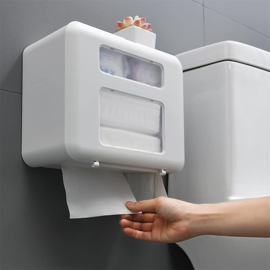 Paper Towel Dispenser Wall Mounted Tissue Box Dispenser Coreless Toilet Tissue Dispenser Garbage Storage Bathroom Accessories (Color : Gray Size White