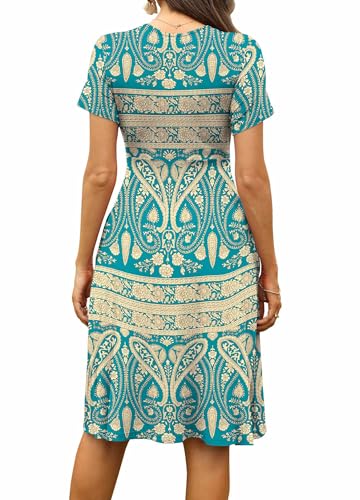 Image of WEACZZY Women's Summer Short Sleeve Casual Dresses V-Neck Floral Party Dress with Pockets