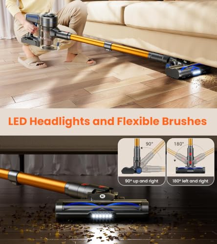 Image of NADALY Cordless Vacuum Cleaner, 500W 40KPa Self-Standing Stick Vacuum with 45-Min Runtime, Anti-Tangle V-Shaped Brush, 1.5L Large Dust Cup, Lightweight for Hardwood Floor Carpet Pet Hair