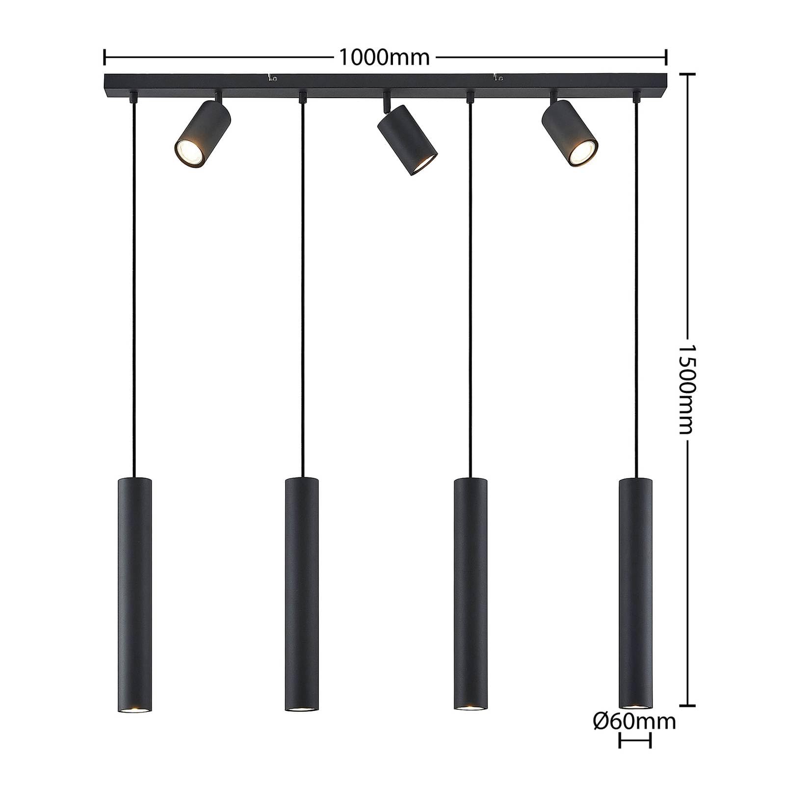 Lindby Lampada a Sospensione 7 Luci Nera 100 cm, Lampadario con Faretti Orientabili e Pendenti Cilindrici GU10 Lampade Sospese Moderne per Cucina Sala da Pranzo Soggiorno Camera Letto