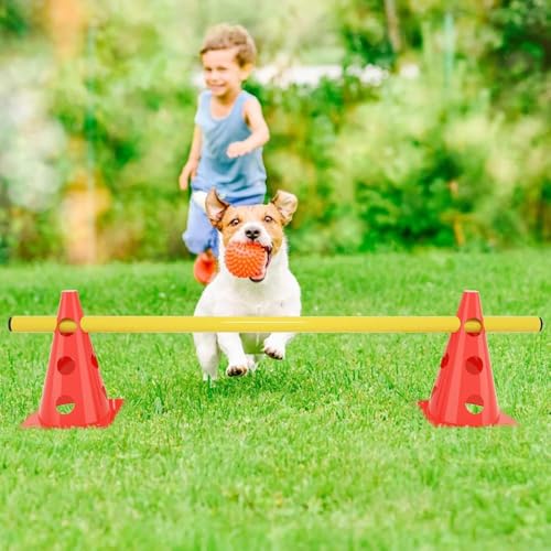 Agility Set Hunde,Steckhürdenset Hund,Hund Hürden,Kinder Agility Hürden Hindernisse für Pferde Hundeparcours Kegel Einstellbare Trainingshürden 32cm Höhe- Stangen 100cm Lang