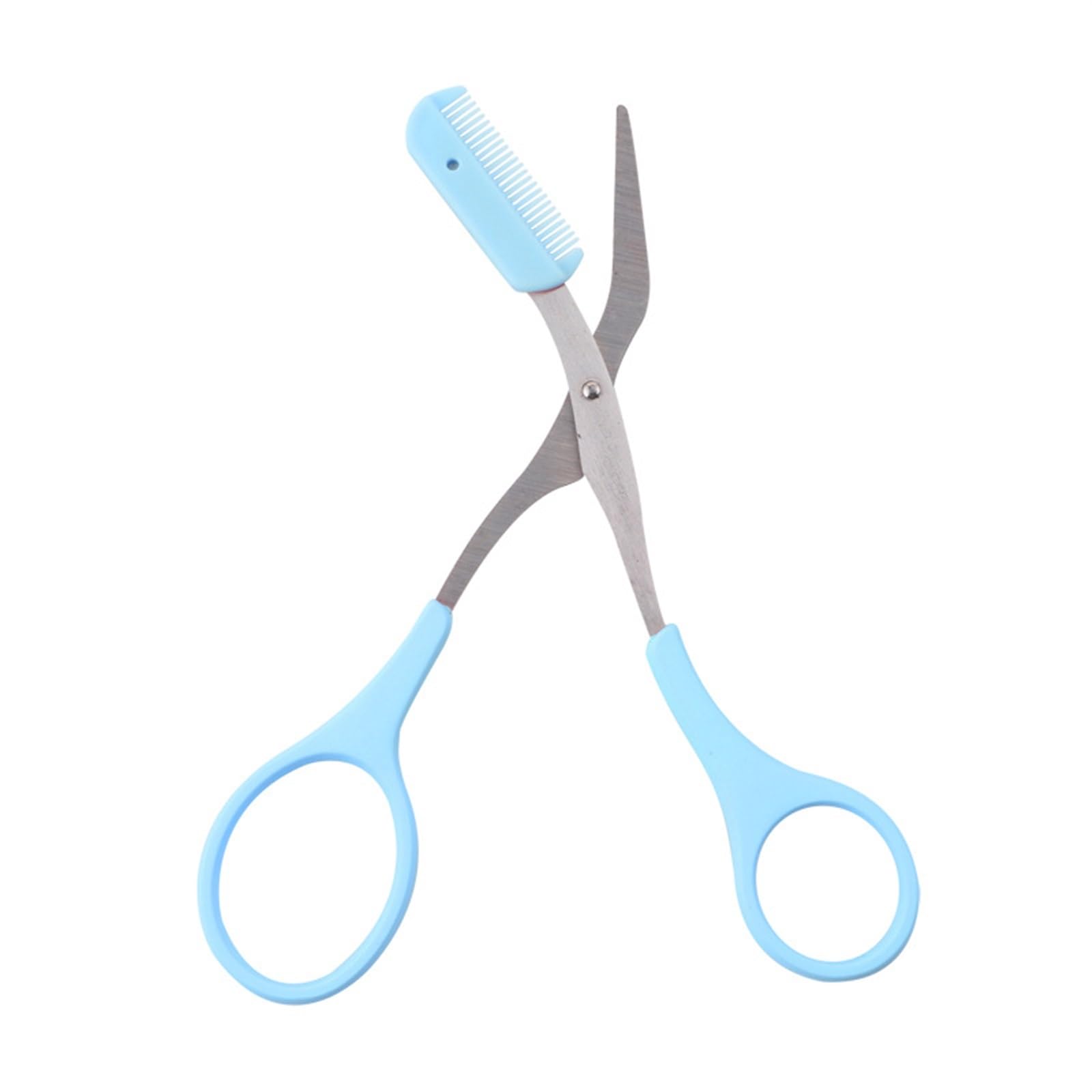 Ciseaux Tondeuse à Sourcils Ciseaux Peigne Acier Inoxydable Ciseaux à Cheveux pour Sourcils Pinces Façonnage Toilettage Tondeuse Accessoires de Maquillage (Bleu)