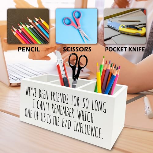 Image of Funny Sarcastic Friendship Pen Pencil Holder Organizer for Desk, Humorous Gifts, We've Been Friends for So Long I Can't Remember Which Wooden Box Signs Decor for Home Office Desk Tabletop