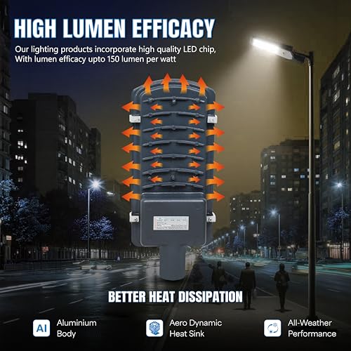 Image of Forus 50W LED Street Light with Clamp, IP66 Waterproof Outdoor LED Street Light, High Lumen 6000lm Natural White, Aluminium Body for Road, Parking Lot, Garden & Industrial Outdoor Lighting (1 Pc)