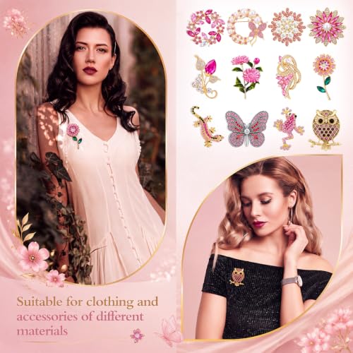 Image of Junkin 12 Pcs Women Brooches Bulk Vintage Rhinestone Pin Set
