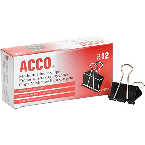 ACCO Binder Clips, Medium, Black, 12 per Box, 2 Boxes...