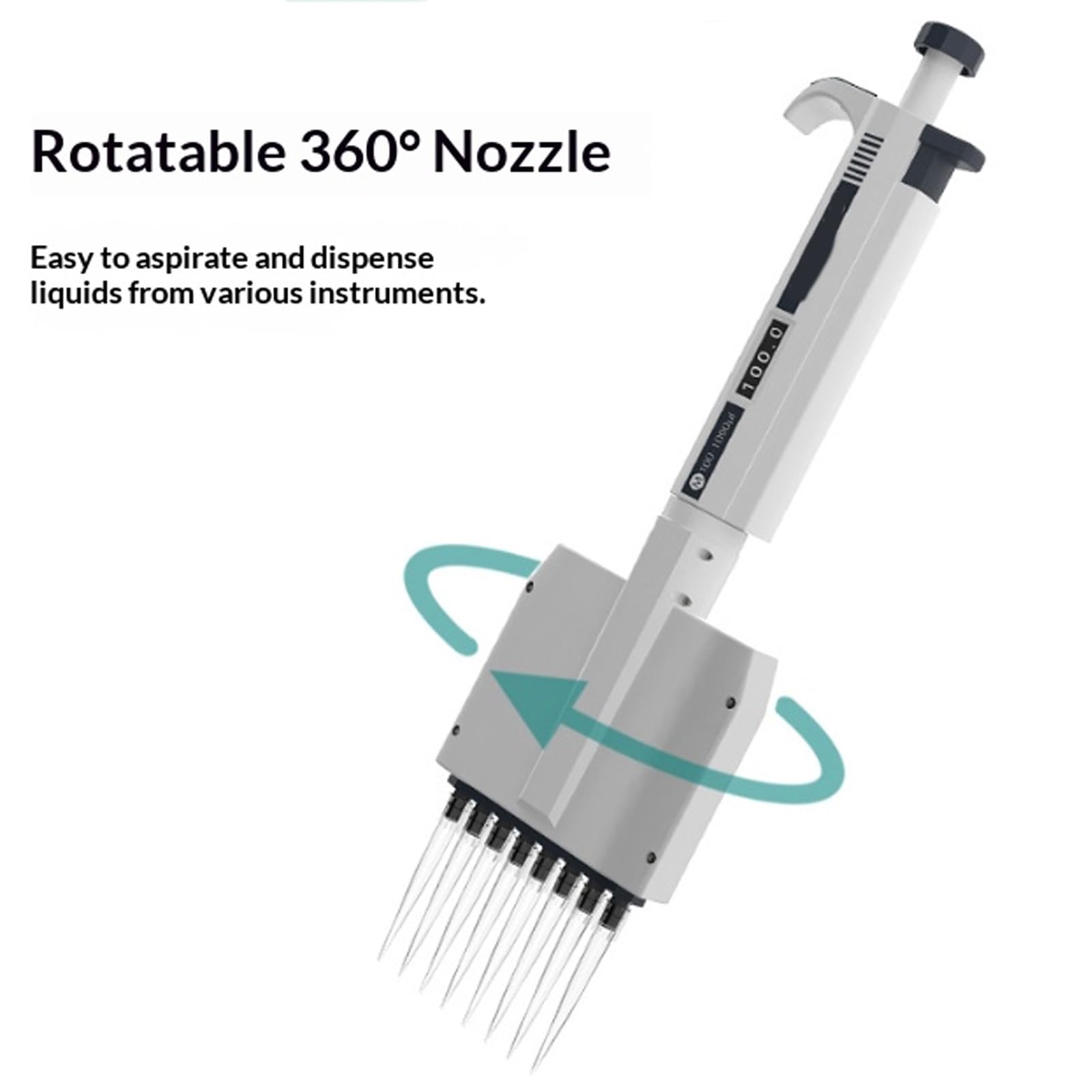 Mikropipette, 8 K, 10 μL Bereich, Präzisionskopf mit 360° Drehung und digitaler Volumenanzeige für genaue Flüssigkeitsprobenabgabe im Laboreinsatz