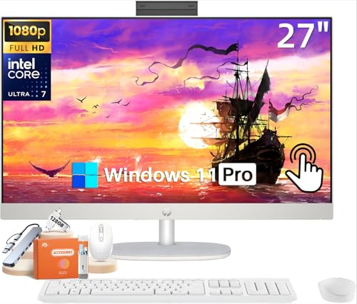 HP 27 inch All-in-One Touchscreen Desktop Computer, Intel 12-Core Ultra 7 155U, 32 GB DDR5 RAM, 1 TB SSD, Wireless KB & Mouse, Adjustable Height, HD Webcam, Windows 11 Pro