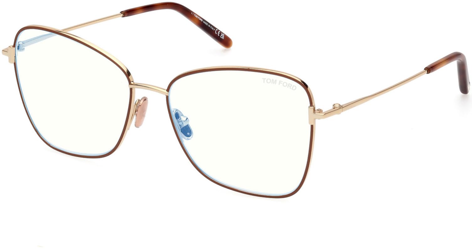 Tom Ford Eyeglasses FT 5906 -B 046 Shiny Pale Gold, Matte Brown Enamel, t Logo