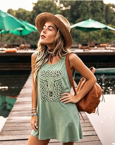 Image of Vintage Rock Country Music Dress for Women Rock Concert Band Graphic Tshirt Casual Letter Print Short Dress