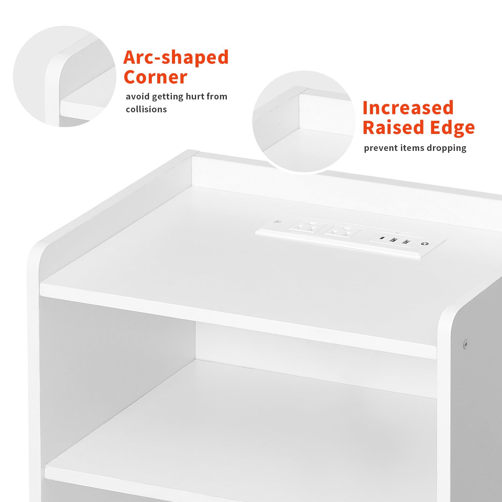 Nightstands with Charging Station, End Table Mid Century Modern Nightstand with Led Light Strip and Shelfs for Bedroom Living Room Sofa