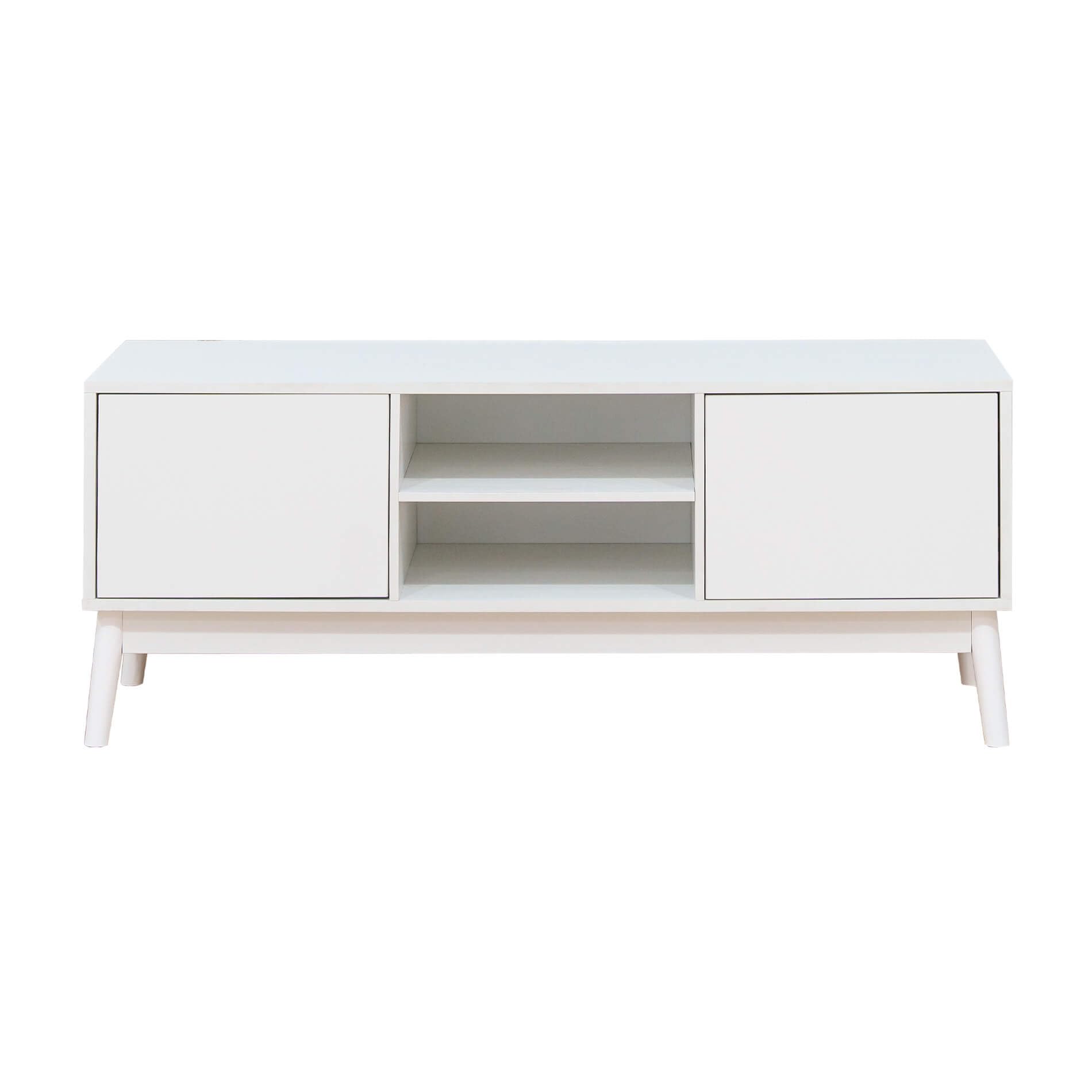 Rebecca Mobili Mobile Porta Tv, Credenza Bassa per Salotto, Bianco, Truciolato Nobilitato, con 2 Ante e 2 Ripiani, con Foro Passacavi - Misure HxLxP: 48 x 120 x 39,5 cm - Art. RE7066