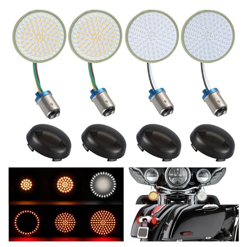 LivTee 1157 Front Rear LED Turn Signals Tail Brake Lights with Lens Cover Kits Compatible with Harley Davidson Touring Dyna Softail Sportster Street Glide Road Glide Accessories