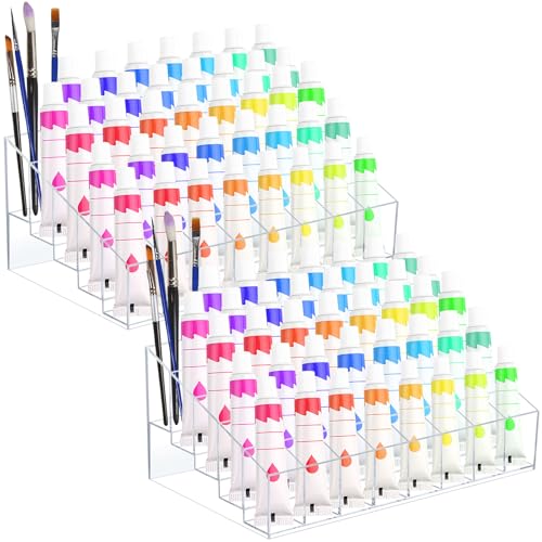 Image of YEXEXINM 2 Pack Acrylic Paint Tube Organizer 40 Slots,5 Layers Watercolor Paint Tube Holder Organizer with Clear, For Mini Oil Paints Tube,Small Watercolor and Spray Paints（Fits ≤2.5cm items.）