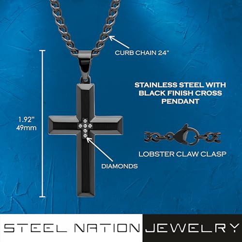 Black Cross Pendant Necklace for Men 24" Stainless Steel Cuban Chain, Mens Jewelry - Choice of Colors3