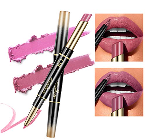2 Pcs Matte Lipstick with Lip Liner Set Dual Heads Waterproof Long Lasting 24H & 2 In 1 Lipstick Liner Pencils for Women