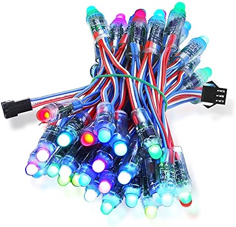 GMJYC DC 5V 50pcs WS2811 Pixels Christmas Lights Outdoor Individually Addressable IP68 Waterproof LED String Lights Diffused Digital RGB LED Lights Full Color 12mm, for Garden/Party/Advertising Signs