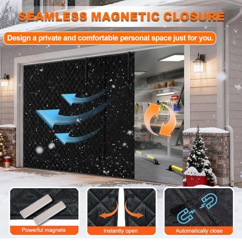 Kit di copertura termica magnetica per garage con isolamento invernale, guarnizione nera per porta del garage con peso migliorato, soluzione a risparmio energetico per garage a 2 auto