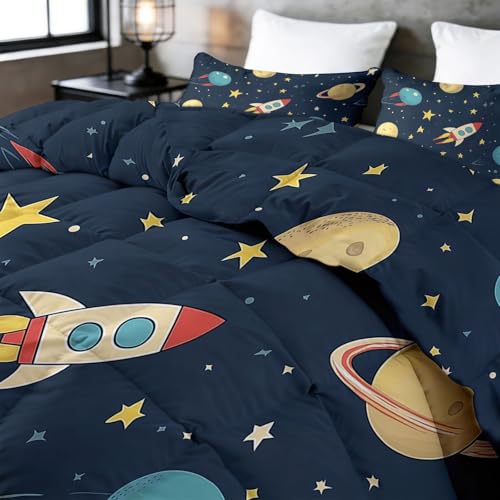 Edredón de luna y estrellas reversible estilo cohete universo 5