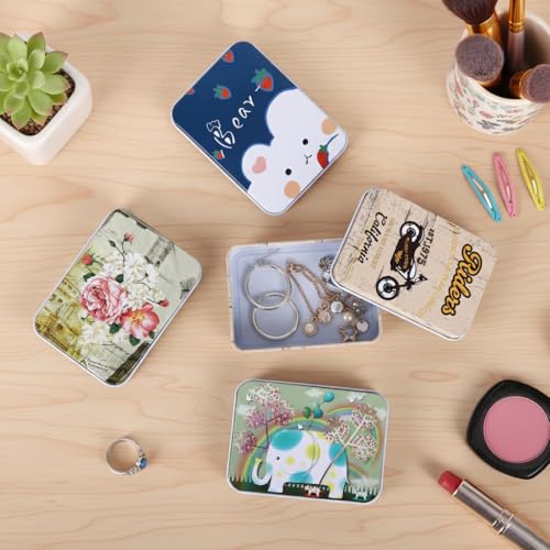 Image of HASTHIP 4Pcs Vintage Metal Tin Boxes Gifting Box, Retro Cartoon Print Lid, Multipurpose Portable Small Organizer Boxes for DIY Crafting Supplies, Hair Accessories, Gifting, 6.5x9x2.4cm