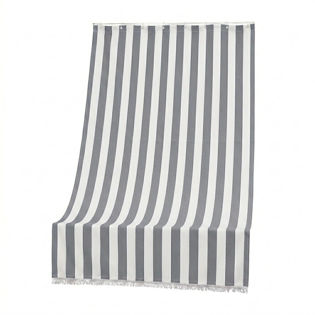 Tenda Da Sole per Esterno con Anelli e Ganci,Tende da Sole per Balconi Terrazzo con Frange, Resistente e Lavabile, Righe (Grigio, 280x300)