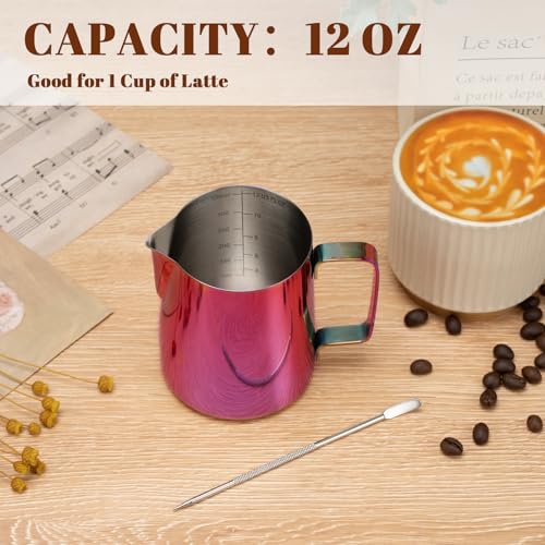 Image of Amrules Milk Frothing Pitcher 12oz Frother Cup Barista Tools, Multipurple