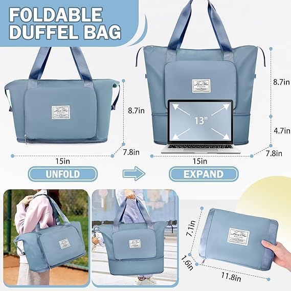 Image of JD Fresh 41 Liter Foldable Travel Bags for Women /Nylon Duffle Bags /Expandable Vanity Travelling Luggage Handbags /Waterproof & Lightweight Shopping Bag for Personal Items (Sky Blue)
