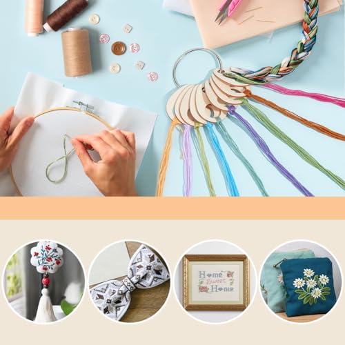 Image of BENECREAT 100pcs Teardrop Wood Thread Drops, 1.9x1.3inch Wood Cross Stitch Thread Organization with Floss Ring for Craft DIY Sewing Storage, 2mm Thick (Pack of 2)