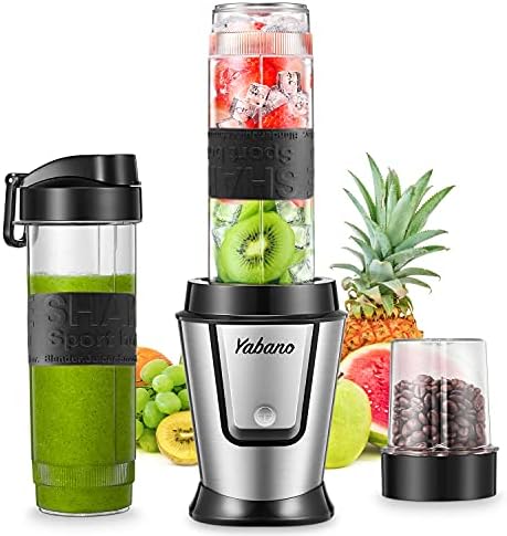Blender Smoothie Makers 500W, 2 in 1 Multifunctional Personal Blender Mixer with 2x600ml Portable Bottles for Ice, Fruit, Vegetable, and 200ml Grinder, BPA-Free, Home/Outdoors, by Yabano