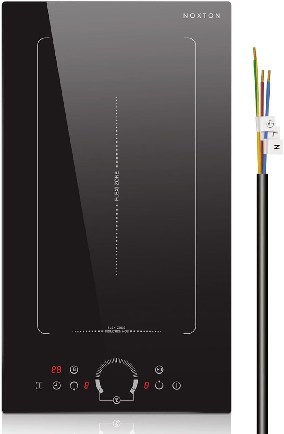 Noxton Double Induction Cooktop, 2 Burners Electric Cooktop, Upgraded Induction Stovetop with Flex Zone, Power Boost, 9 Power Levels, 3500W, Child Safety Lock, Timer, 220-240V Hard wire, 12 Inch