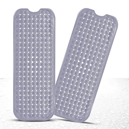 Image of Storite 2 Pack Anti-Skid Bath Mat, Extra-Large Silicon Shower Mat with Suction Cups & Drainage Holes, Durable Non-Slip Bathroom Floor Mat (100 x 40 cm)