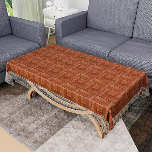 Image of Kuber Industries Center Table Cover | 40X60 Inch | 4 Seater Kitchen Table Cloth | Tabletop Cover | PVC Table Cloth | Decorative Table Cover | Tea Table Cover | Wooden Check Design | Brown, Rectangular