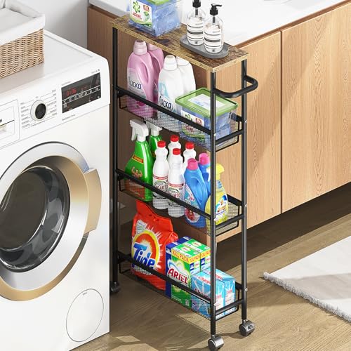 KINGRACK Carrinho Organizador Estreito, 4 Níveis, com Tampo de Ma...