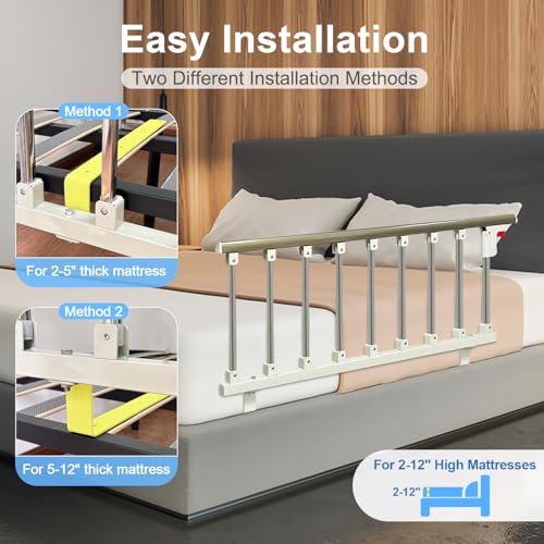 Image of Bed Side Rails Guard for Elderly Adults Seniors Assist Rail Safety Bed Cane Railings Fold Down Handle Handicap Medical Support Assistance Devices Half Grab Bar