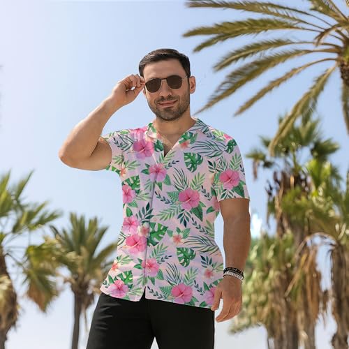 Hawaiian Shirt for Men, Wrinkle Free Lightweight Summer Tropical Floral Button Down Short Sleeve Aloha Shirts2