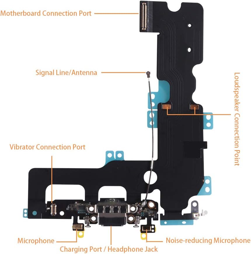 OEM USB Charging and Headphone Jack Port Dock Connector + Mic Flex Cable + Signal Antenna Replacement Compatible with iPhone 7 Plus Including 1Set Repair Tools (Black)