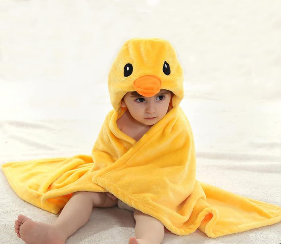 Image of TONWHAR 0-4 Years Toddlers' And Kids' Boys Girls Animal Face Hooded Blanket Baby's Bathrobe,Unisex Baby Plush After Bath Blanket